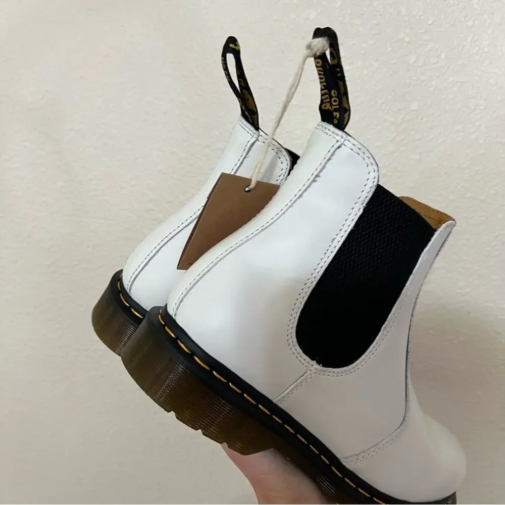 Dr. Martens 2976 YS Yellow Stitch Smooth Leather Chelsea Boots in White NEW 11